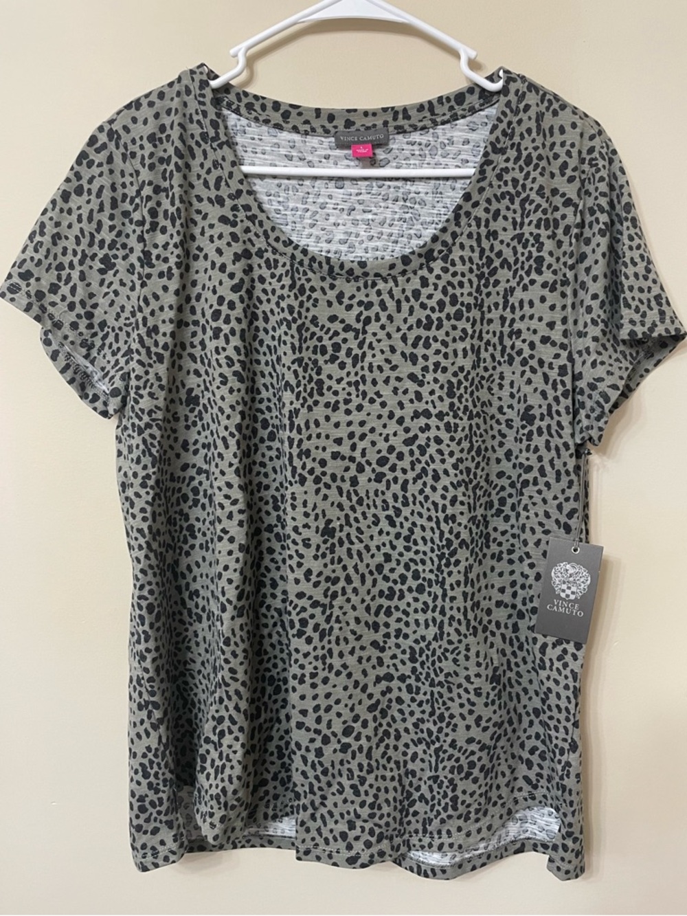 Vince Camuto Olive and Black Leopard Print Scoop Neck Tee